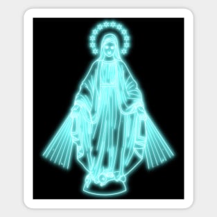 Light Blue Neon Virgin Mary Sticker